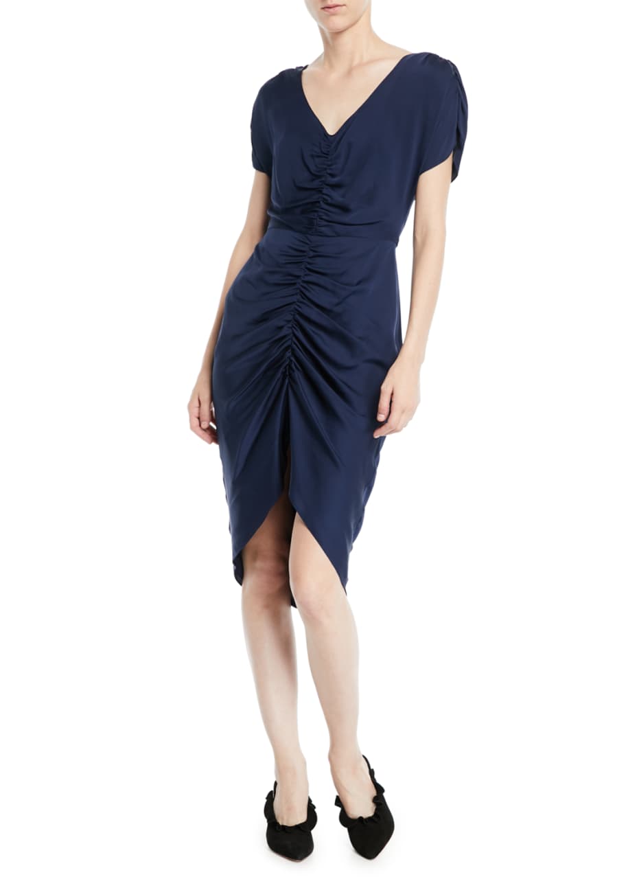 Image 1 of 1: Alexa Stretch-Silk Ruched-Front Dress