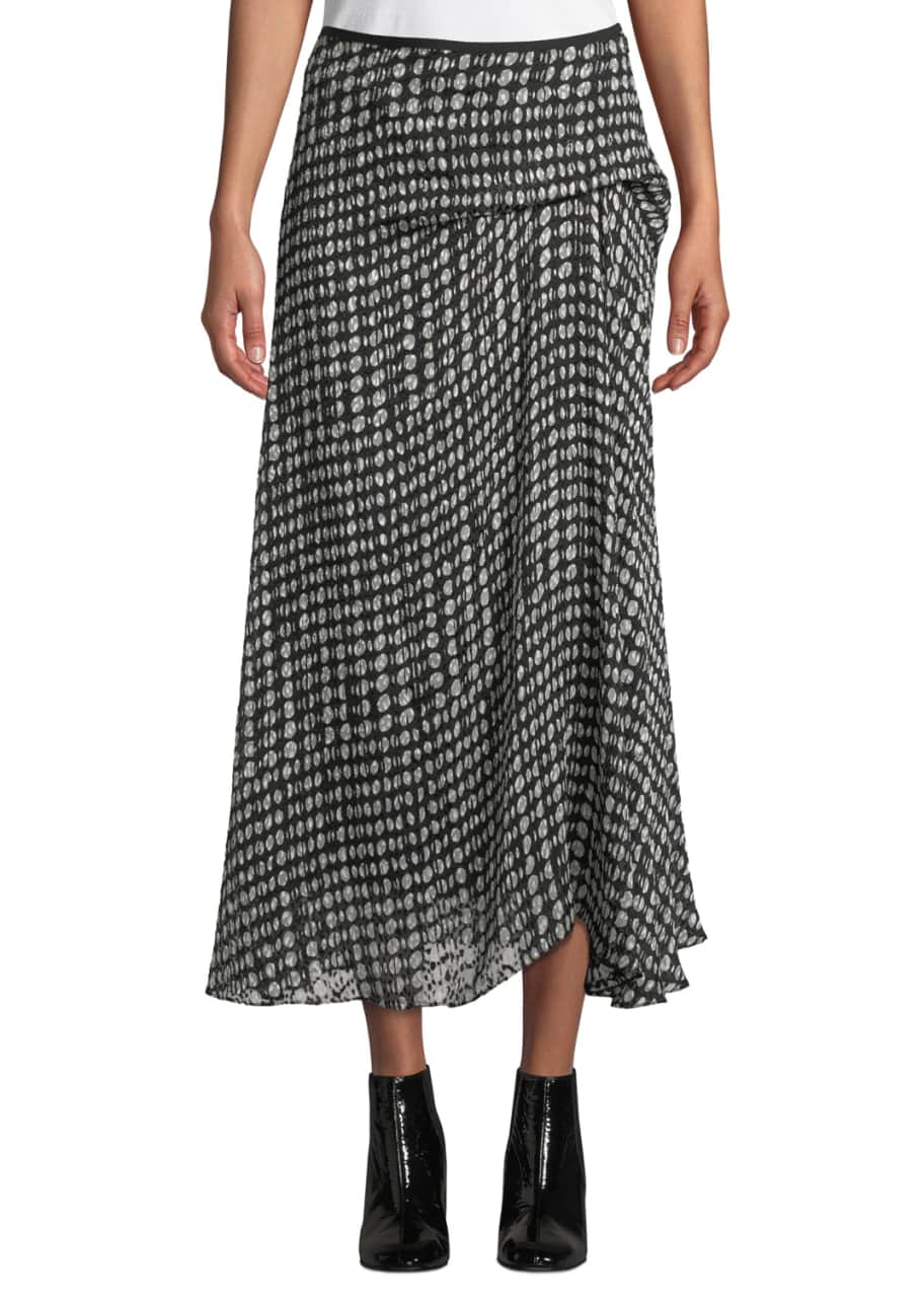 Image 1 of 1: Side-Drape Oval-Print Midi Skirt