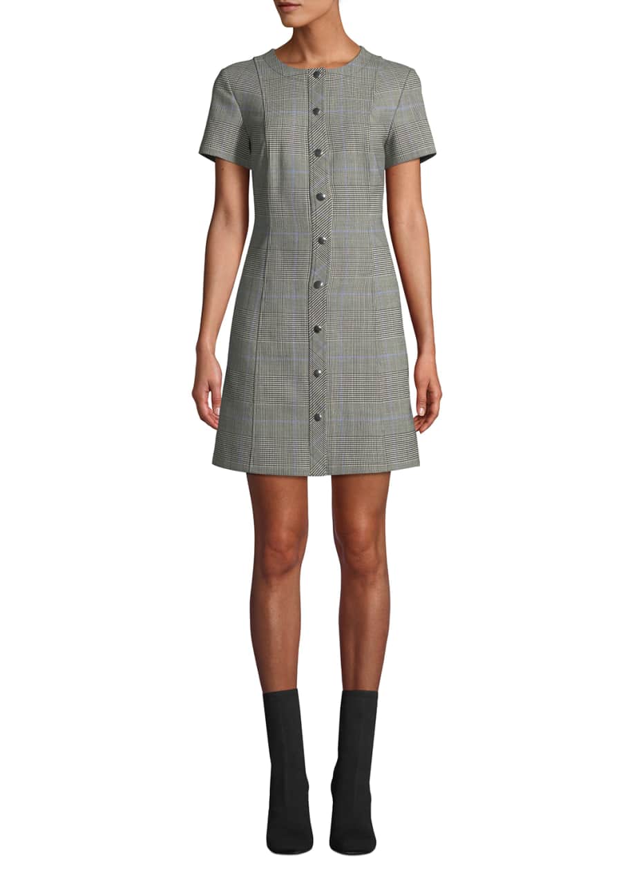 Image 1 of 1: Easy Snap-Front Windowpane Shift Dress