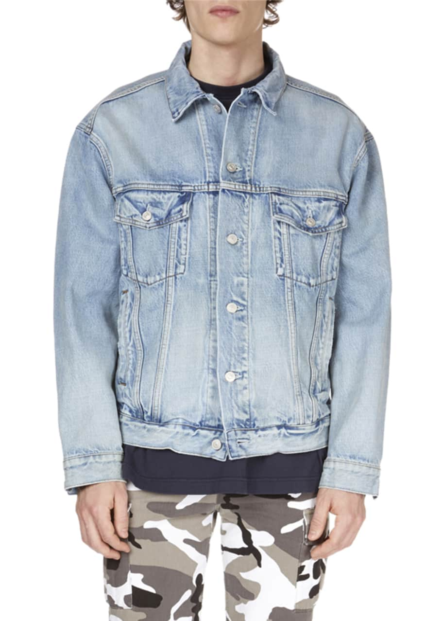 Balenciaga Men's Denim Jacket with Bleached Logo - Bergdorf Goodman