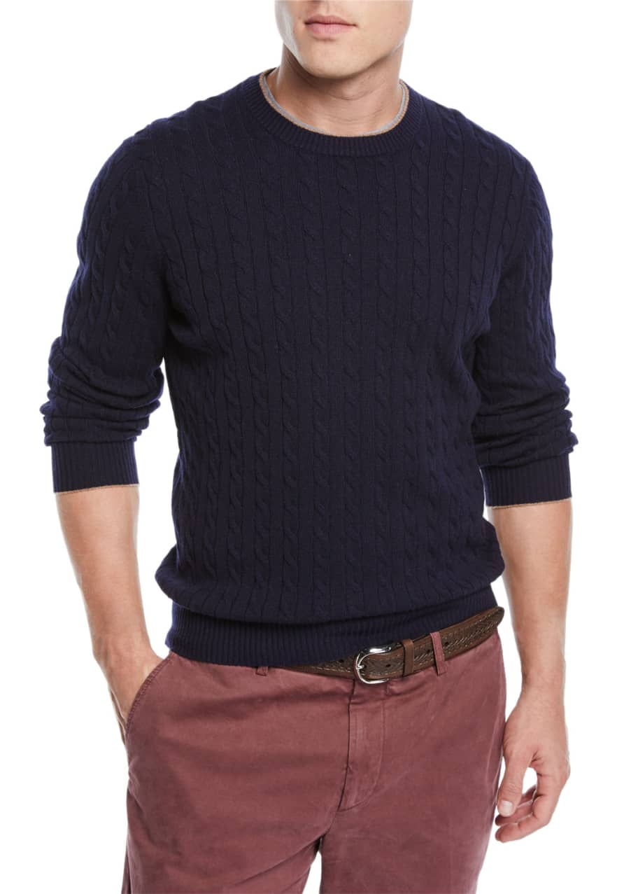 Image 1 of 1: Men's Cashmere Cable-Knit Crewneck Sweater