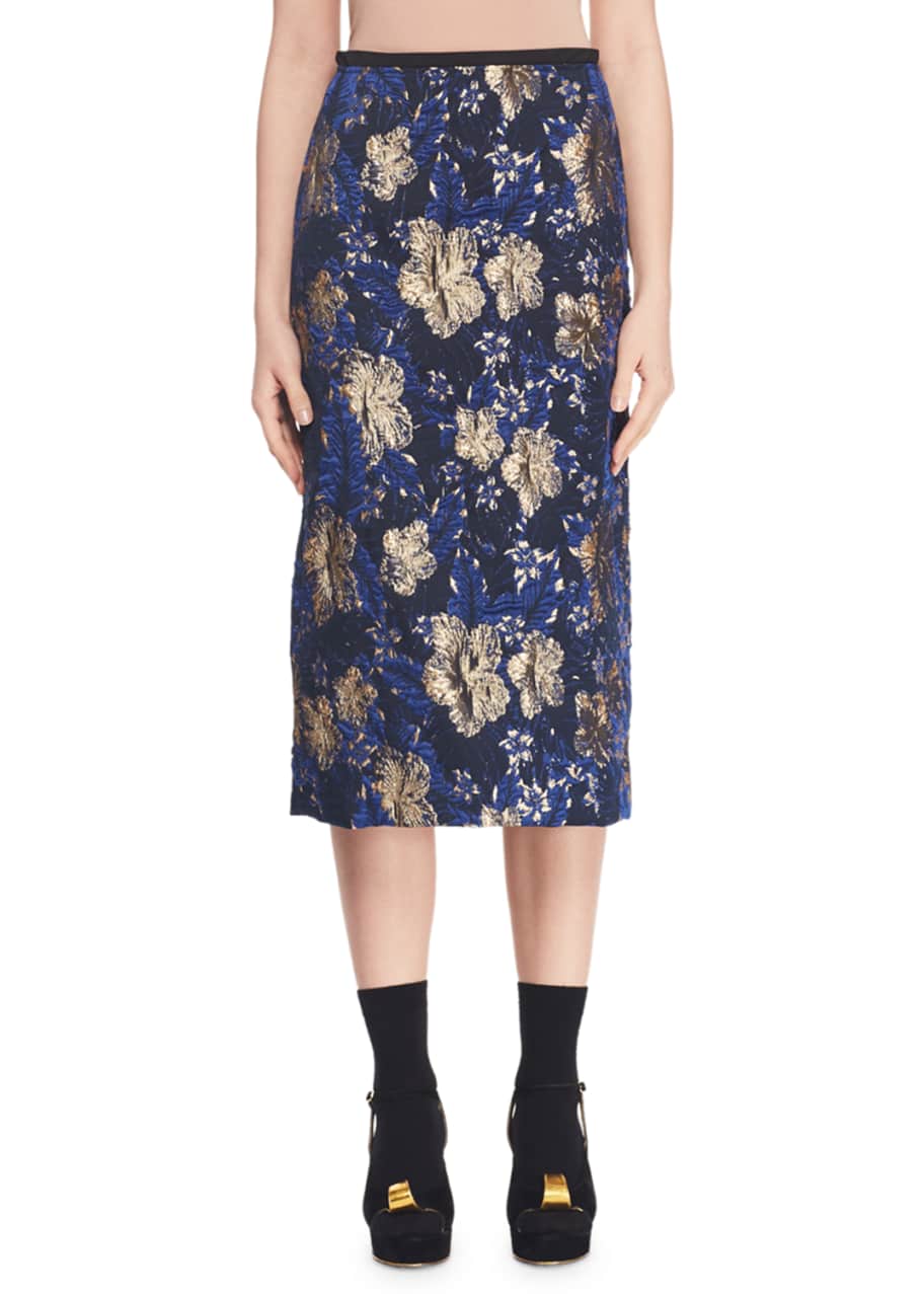 Floral jacquard midi skirt deals