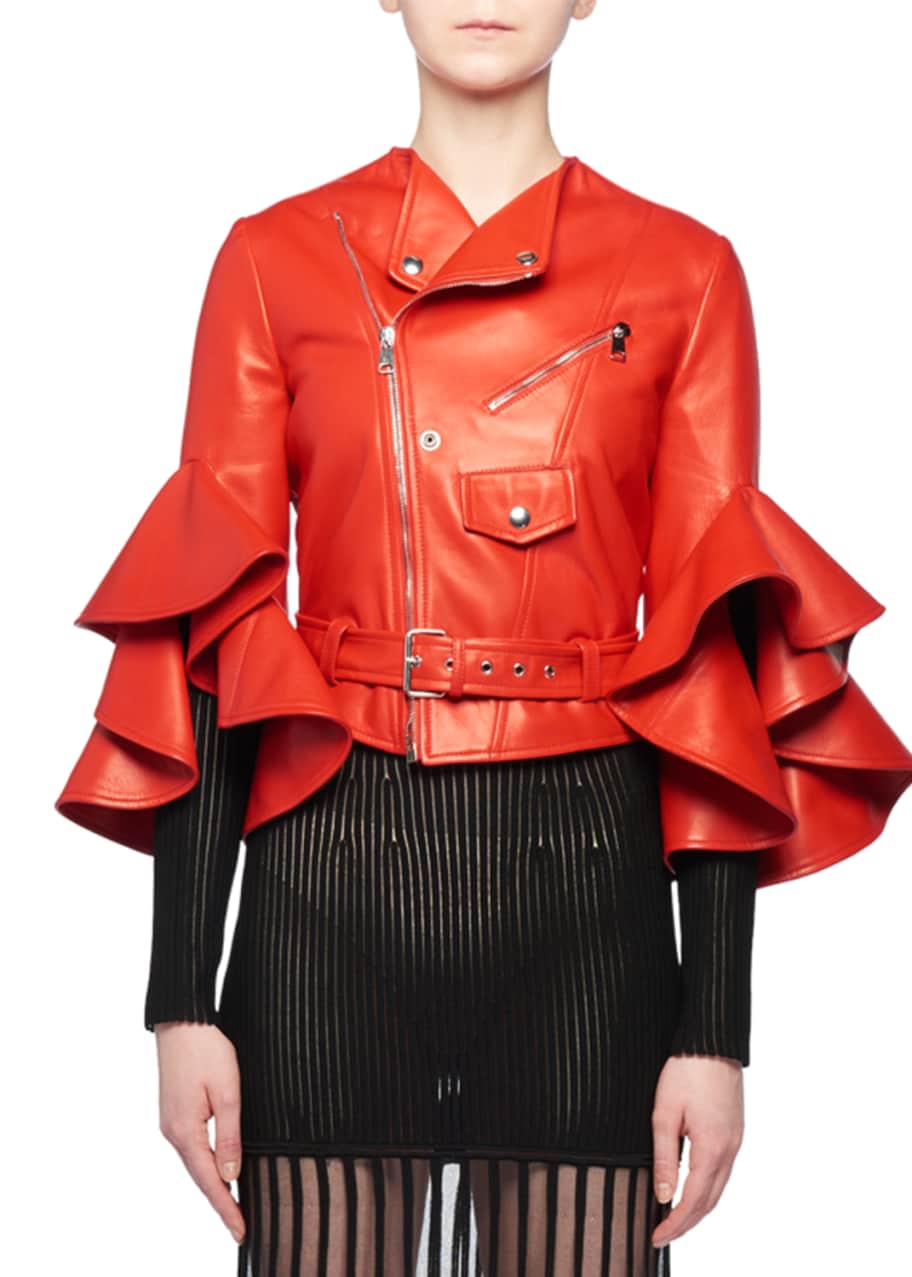 Alexander mcqueen red outlet leather jacket