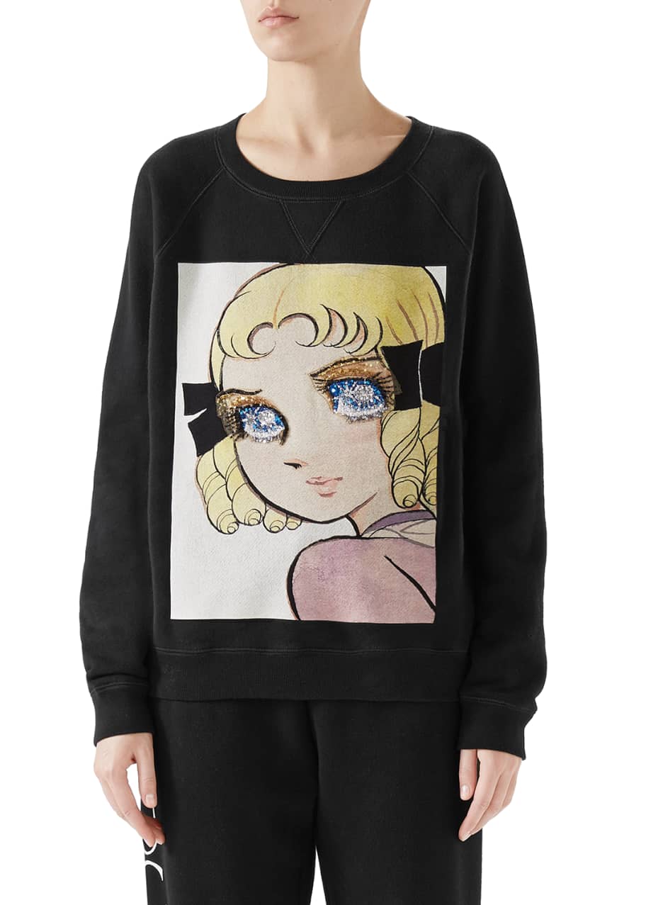 Gucci Viva Volleyball Manga Crewneck Cotton Jersey Sweatshirt