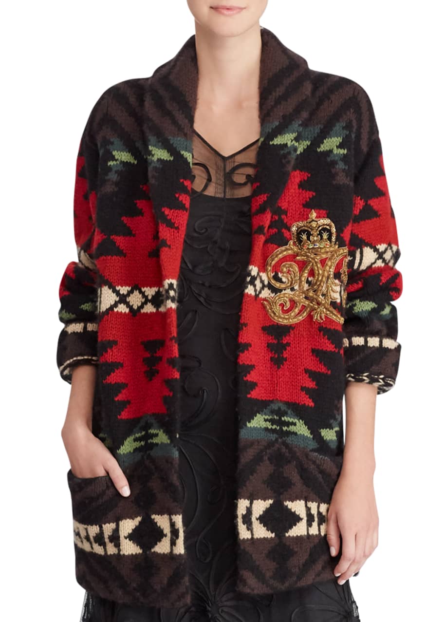 Ralph Lauren Collection 50th Anniversary Shawl-Collar Intarsia Cashmere-Wool  Cardigan w/ Embroidered Crest Detail - Bergdorf Goodman