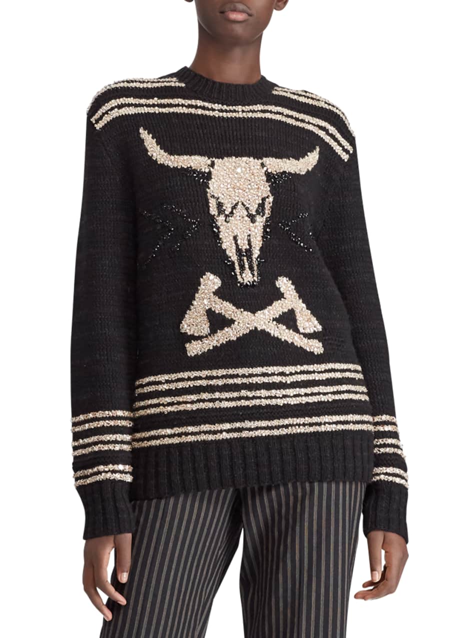 Ralph Lauren Collection 50th Anniversary Steer Head Embroidered Crewneck  Cashmere-Linen Sweater - Bergdorf Goodman