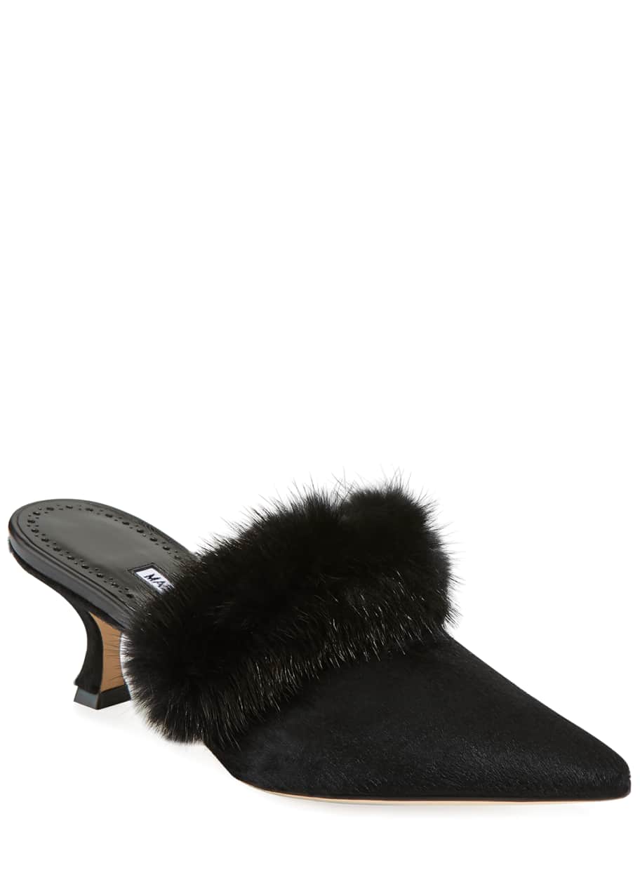 Fur trimmed shop mules