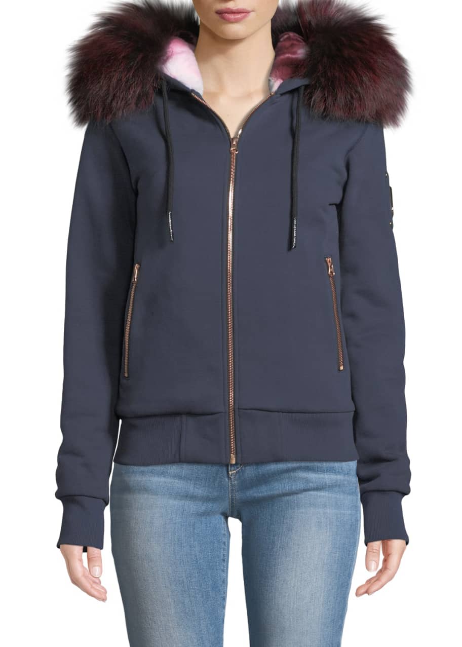 Frances Purple Rabbit Fur Bomber Jacket with Hood