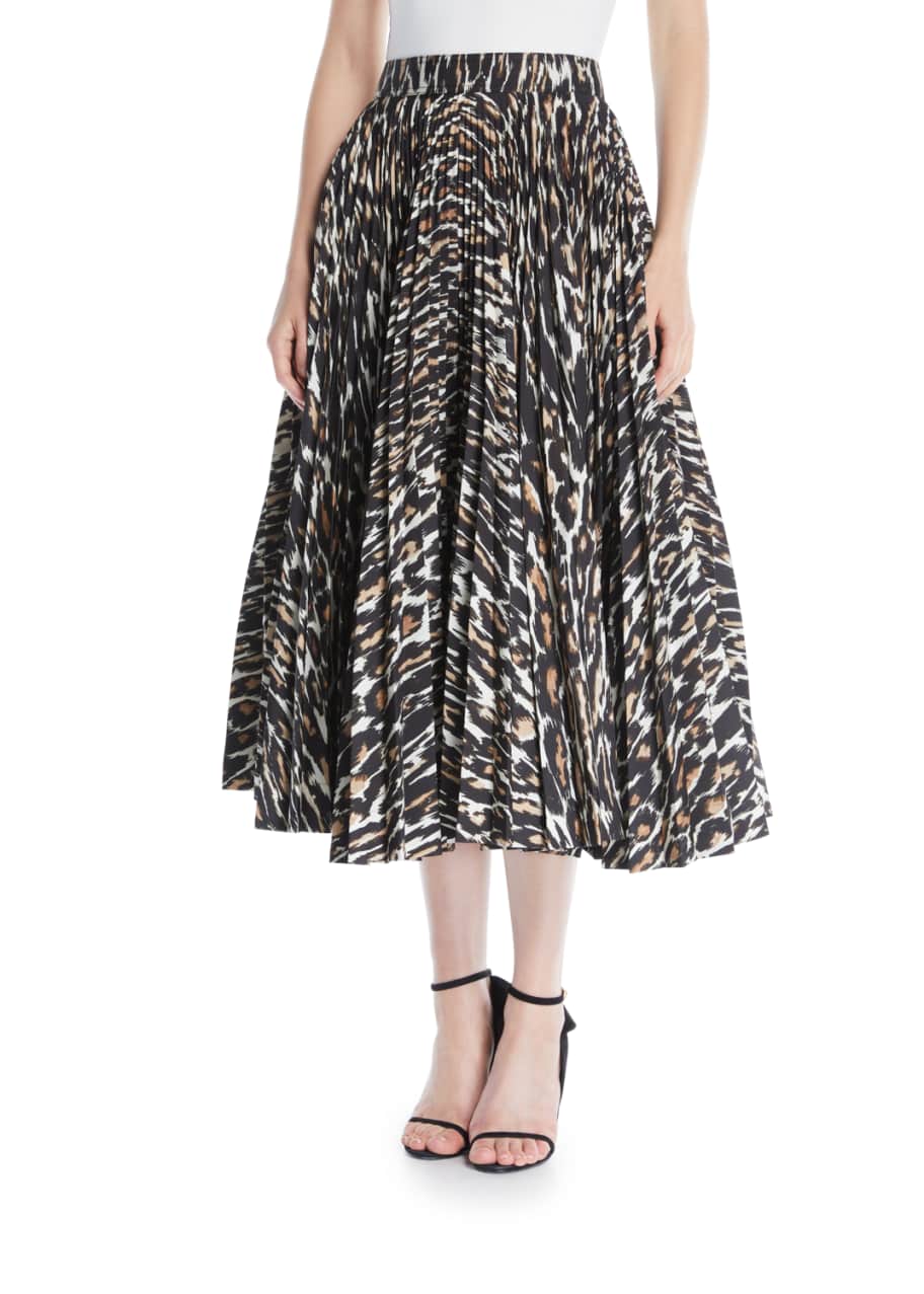 CALVIN KLEIN 205W39NYC Leopard-Print Full-Circle Pleated Calf-Length Skirt  - Bergdorf Goodman