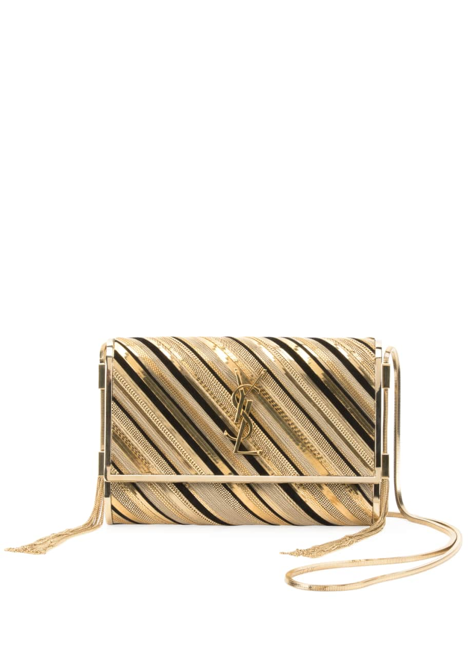 Saint Laurent Monogram Small Fringed Suede Crossbody Bag in Brown