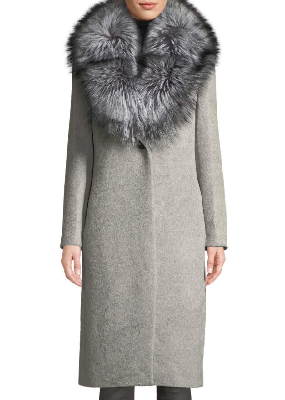 Cinzia Rocca Fox Fur Collar Single Breasted Baby Alpaca Coat