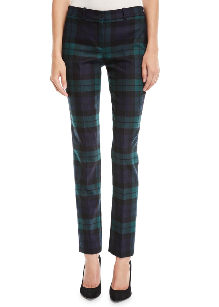Michael Kors Collection Samantha Straight Leg Wool Plaid Pants