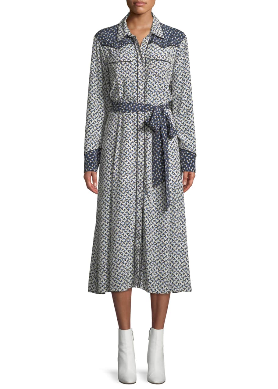Image 1 of 1: Spur Floral Long-Sleeve Button-Front Dress