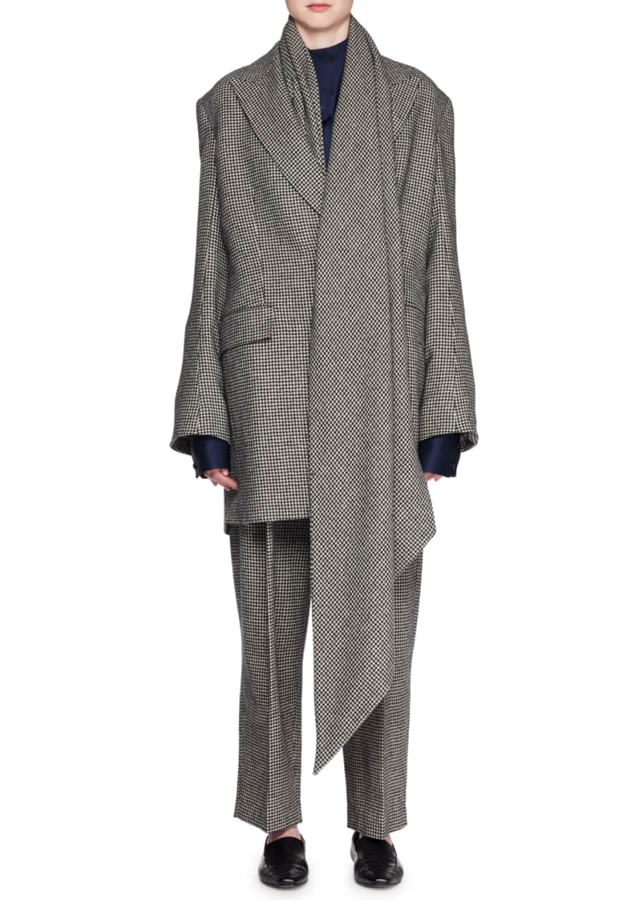 THE ROW Mewey Mini Houndstooth Superfine Camel Hair Coat w Scarf