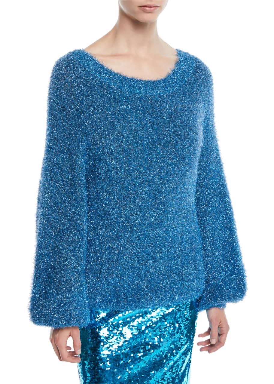 Image 1 of 1: Lisha Blouson-Sleeve Metallic Sweater