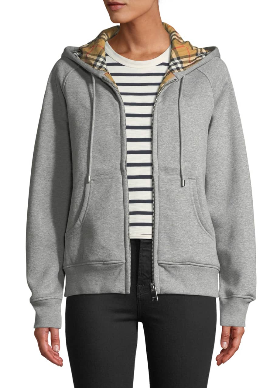 Burberry Check Detail Zip-up Hoodie in Gray for Men