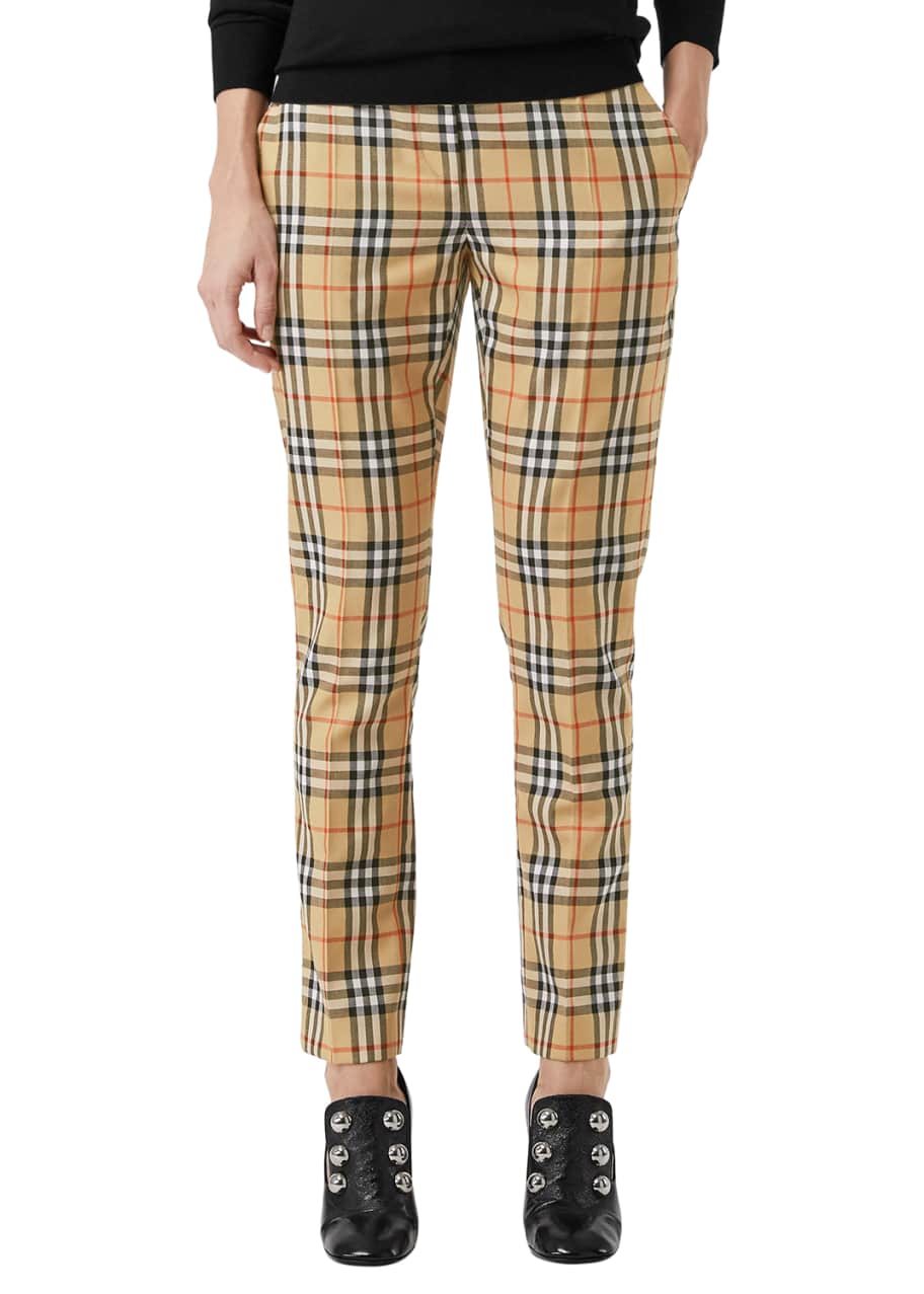 Women's Burberry Check Wool Pants by Burberry