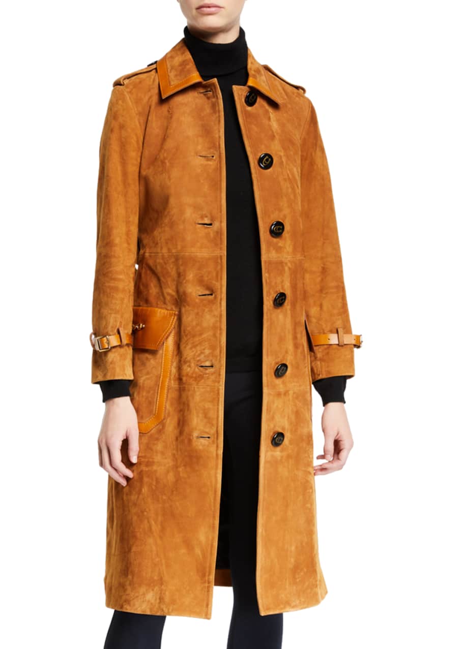 Image 1 of 1: Western Suede Belted Trench Coat