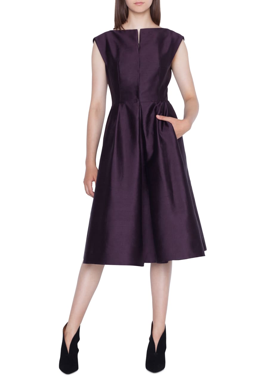 Akris Cap-Sleeve Silk Shantung A-Line Dress - Bergdorf Goodman
