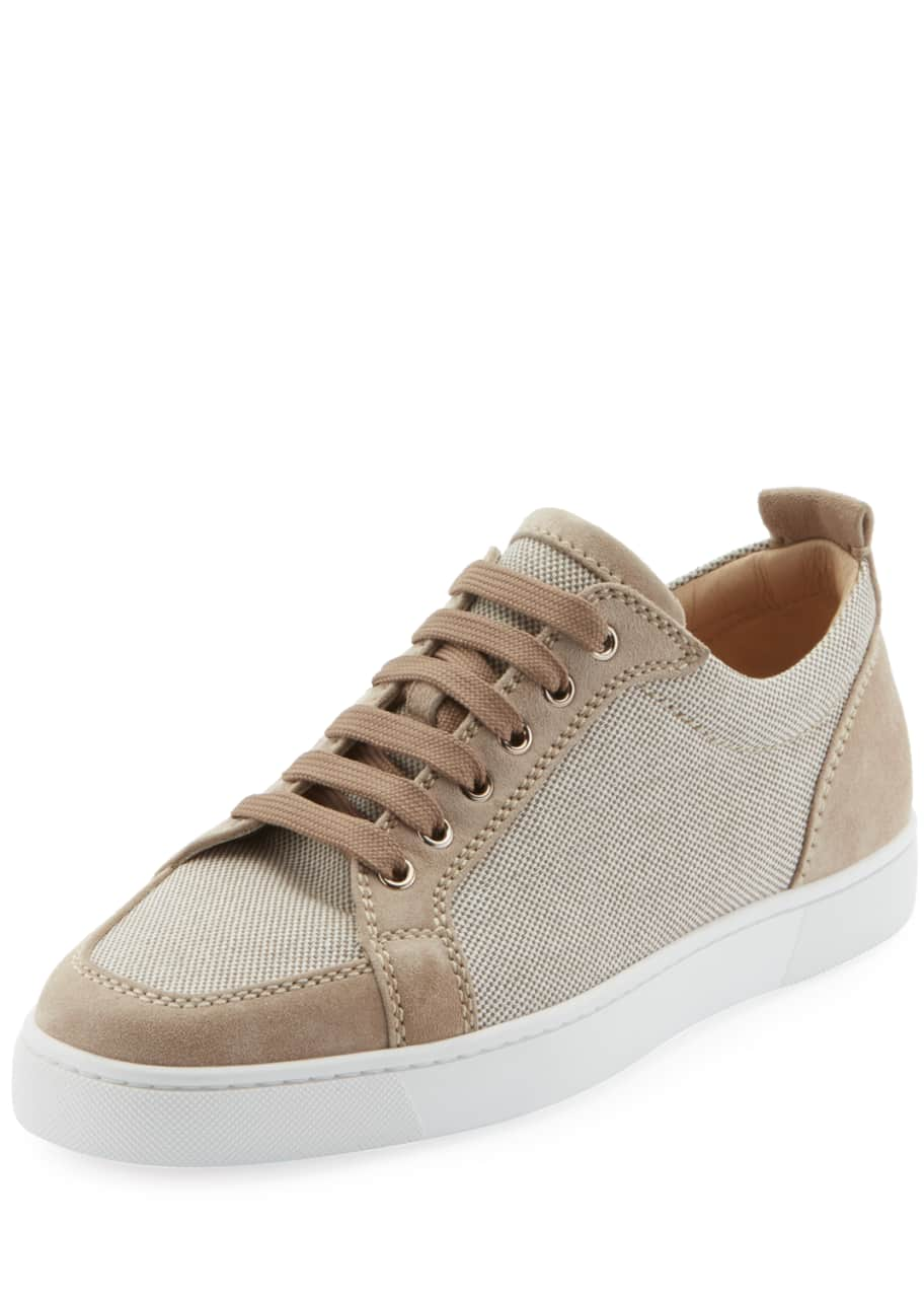 Christian Louboutin Men's Suede-Trim Low-Top Canvas Sneakers