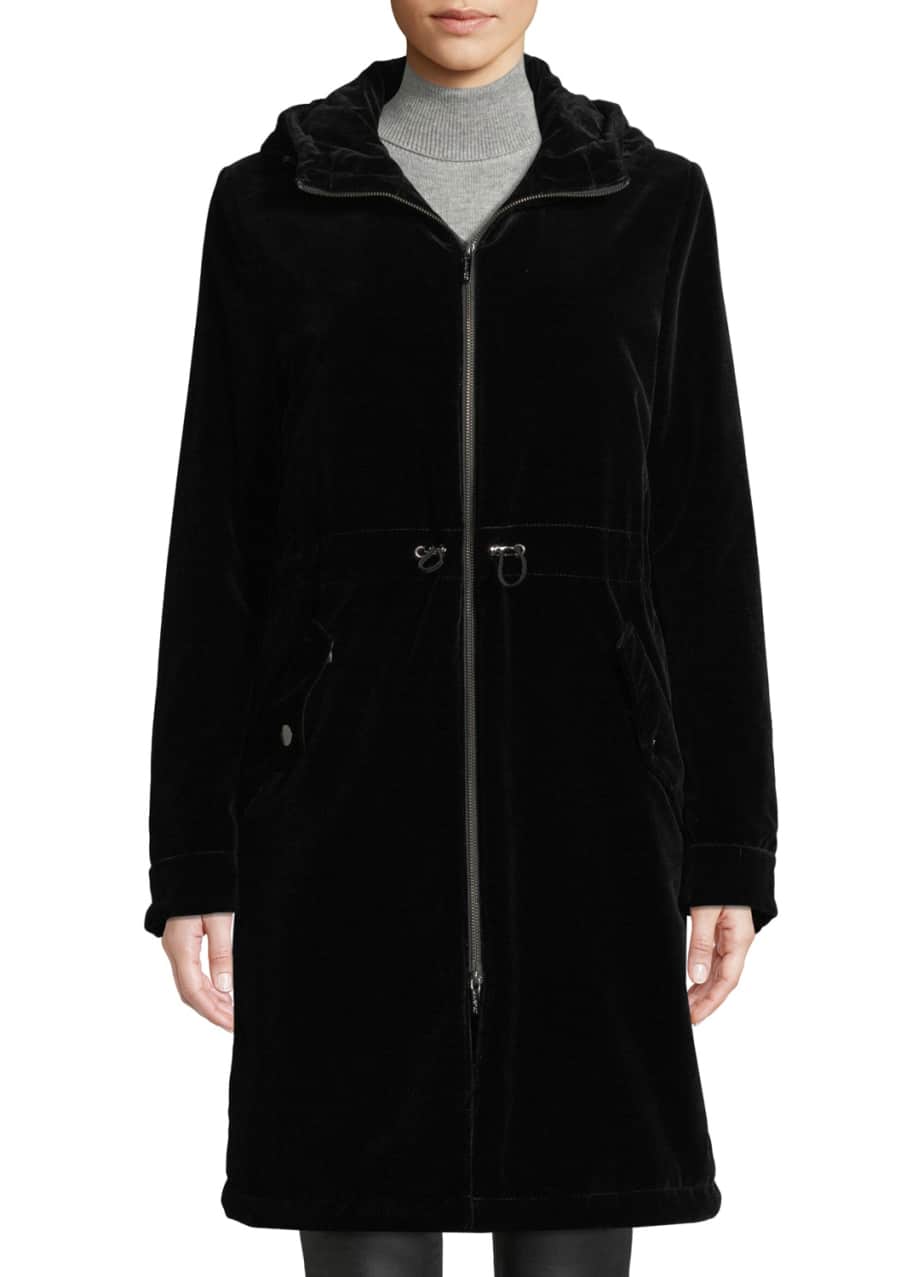 Jane Post Long Velvet Parka Coat w Hood Bergdorf Goodman