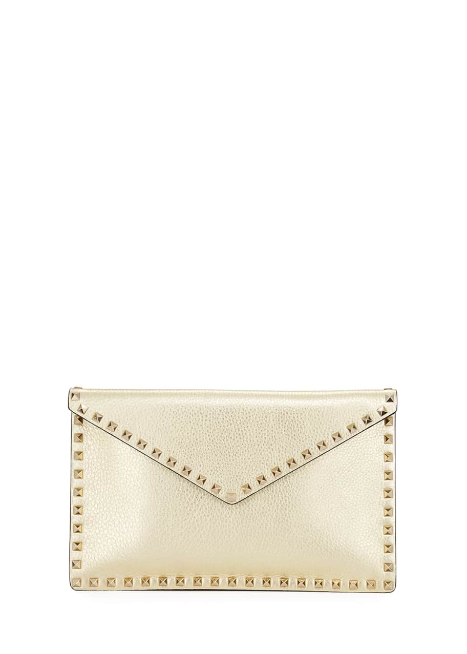 Valentino Garavani Rockstud Metallic Leather Envelope Clutch Bag