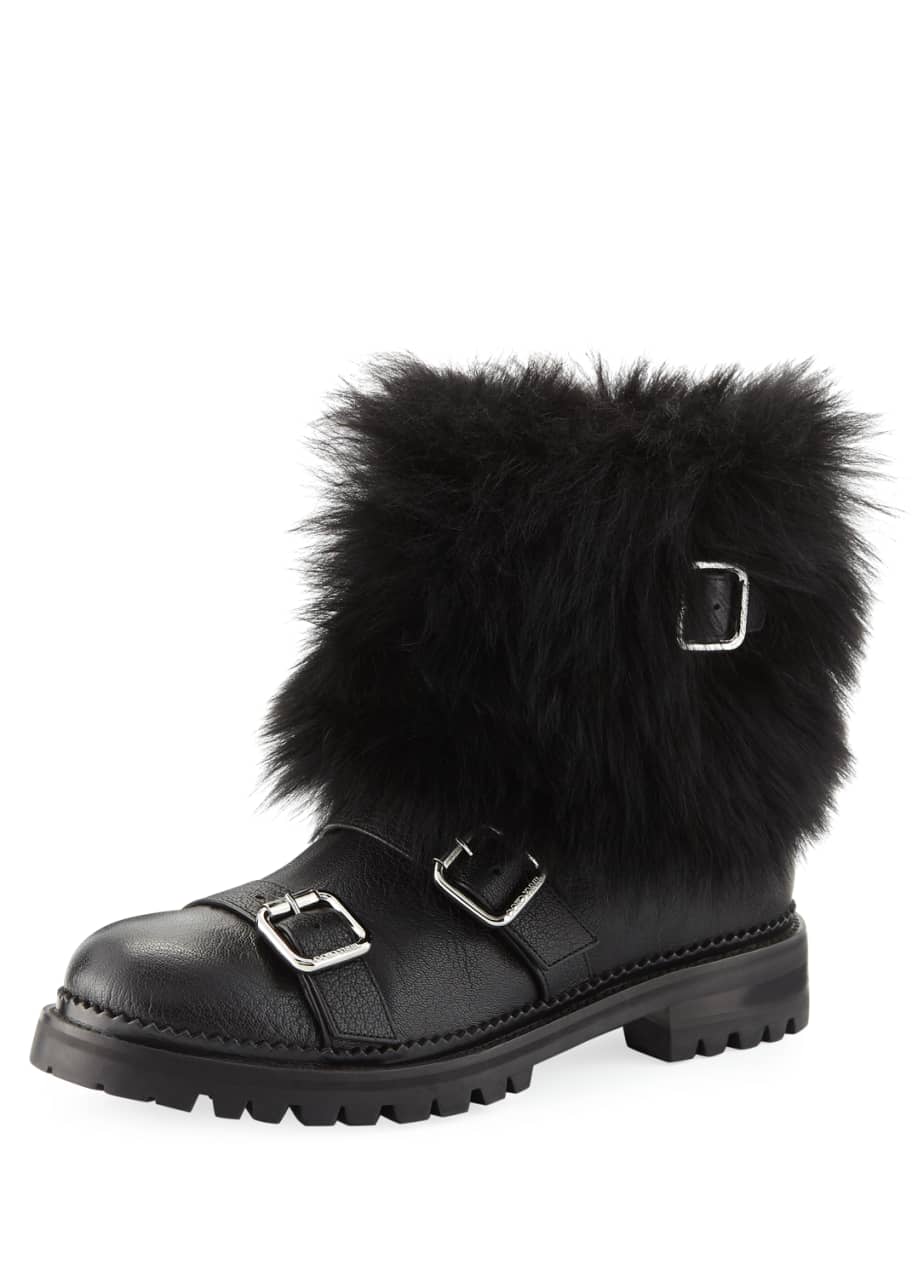 Jimmy Choo Hank Triple-Strap Moto Boots with Fur - Bergdorf Goodman