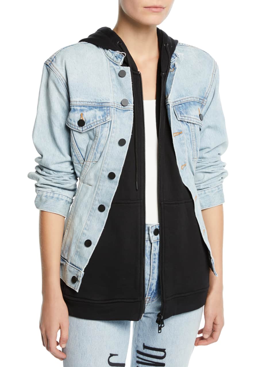 Joint Layered Hooded Denim Jacket
