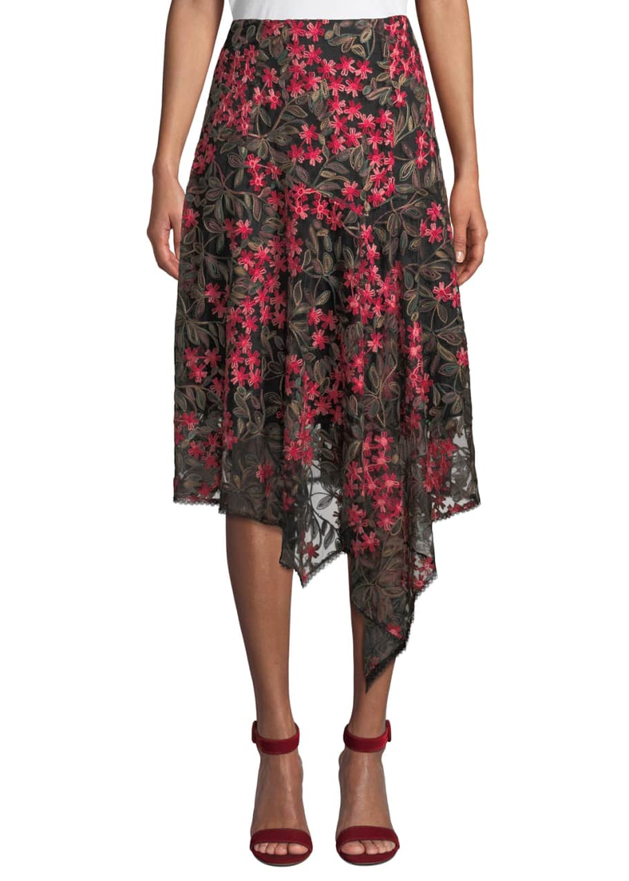 Nanette Lepore First Bet Floral Skirt w/ Asymmetric Hem - Bergdorf Goodman