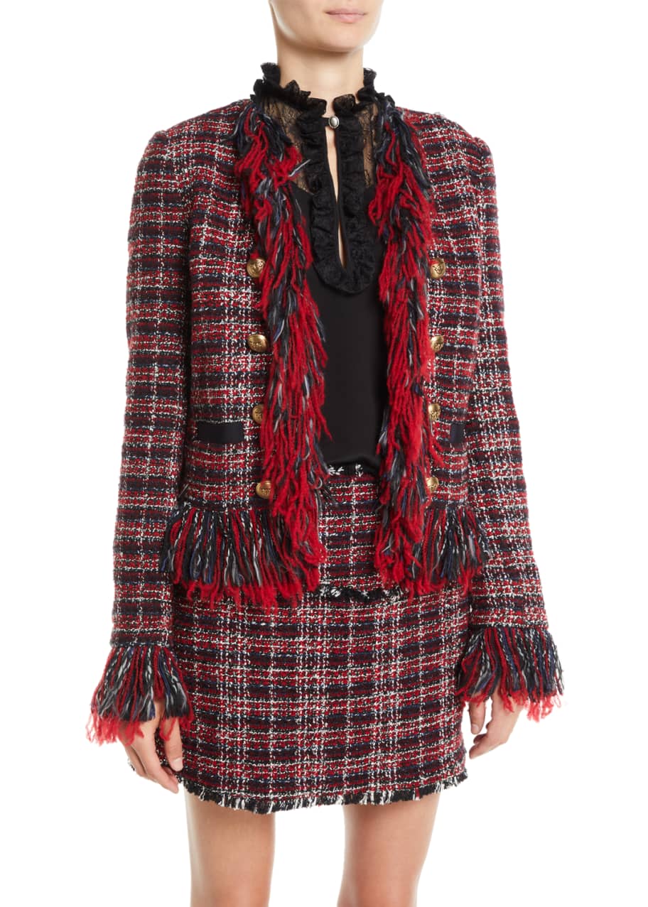 PINKO Open Front Tweed Fringe Blazer Bergdorf Goodman