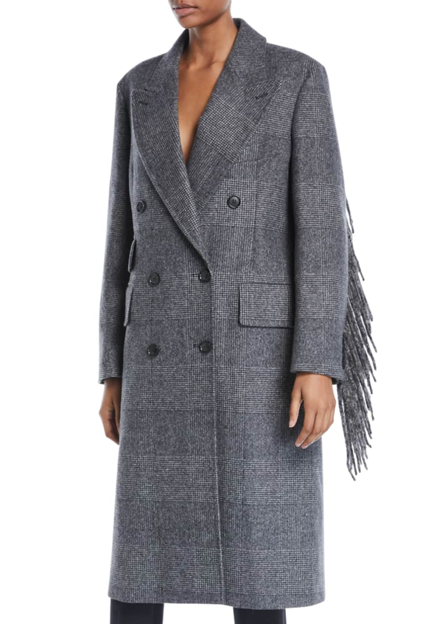 Maxmara Double-Breasted Fringe-Sleeves Plaid Wool Coat - Bergdorf Goodman