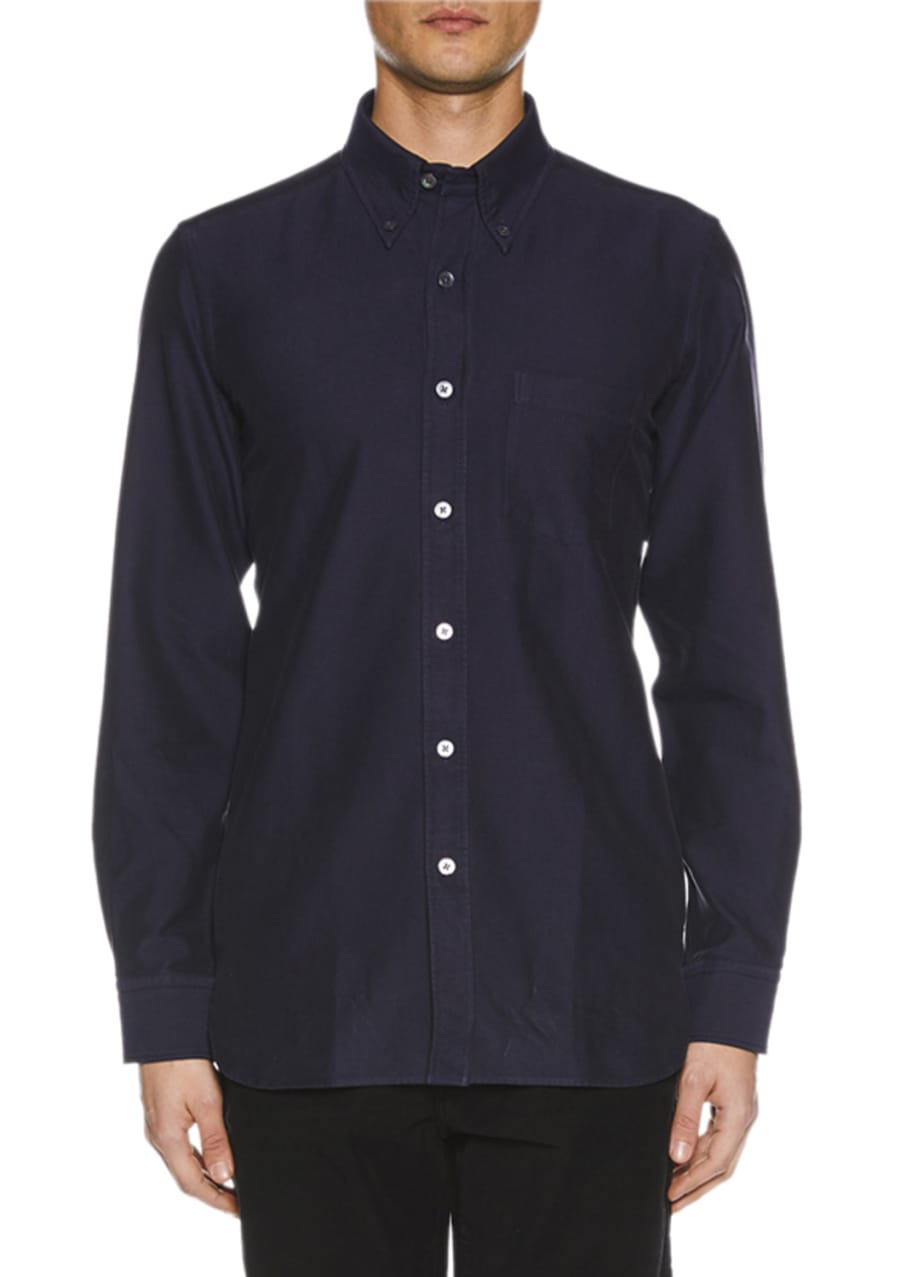 Image 1 of 1: Men's Point-Collar Casual Button-Front Cotton Shirt