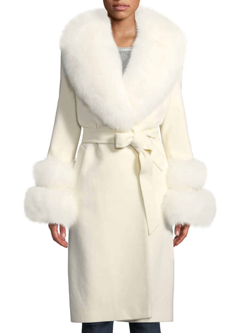 Image 1 of 1: Fur Shawl-Collar & Double-Cuff Coat