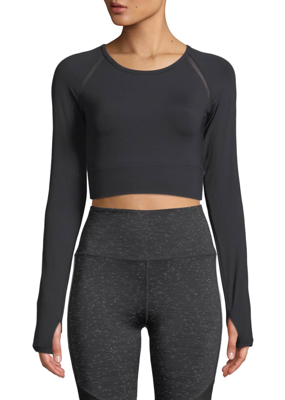 Nylora Keith Crossover-Back Long-Sleeve Cropped Performance Top ...