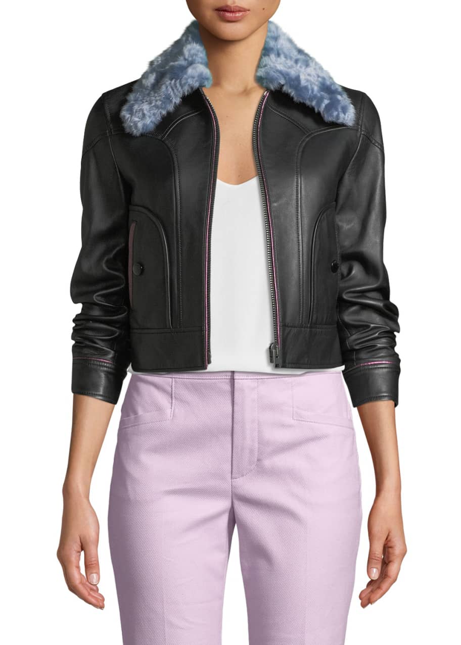 Coach x Selena Gomez Leather Jacket with Faux-Fur Collar - Bergdorf Goodman