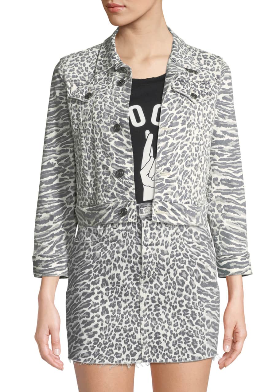 Current Elliott The Baby Trucker Animal Print Jean Jacket