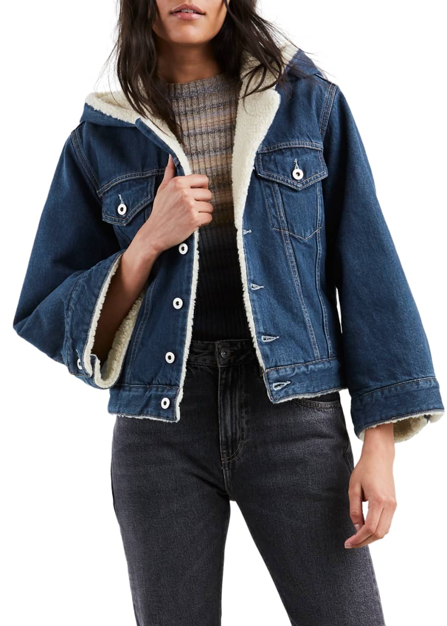 Levi's Made & Crafted Cropped Sherpa Hooded Denim Trucker Jacket - Bergdorf  Goodman