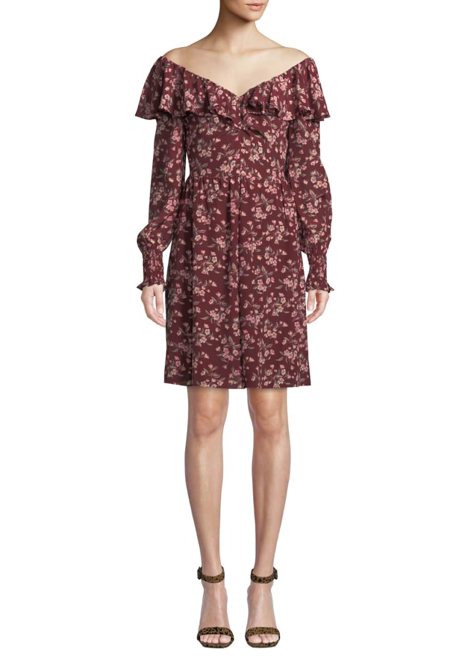 Tilda Floral Print Ruffle Silk Dress