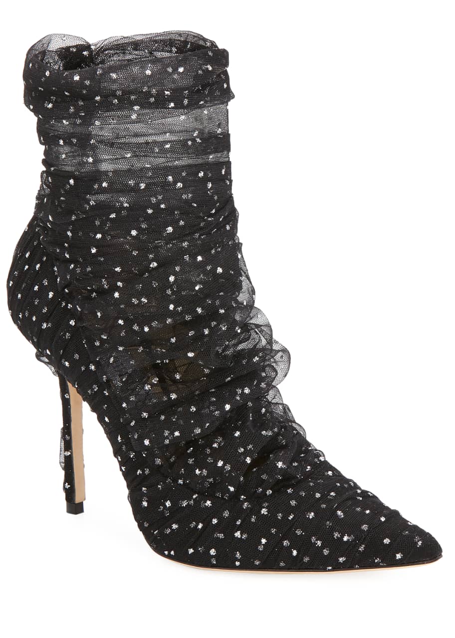 Image 1 of 1: Lavish Ruched Tulle Booties, Black/Silver