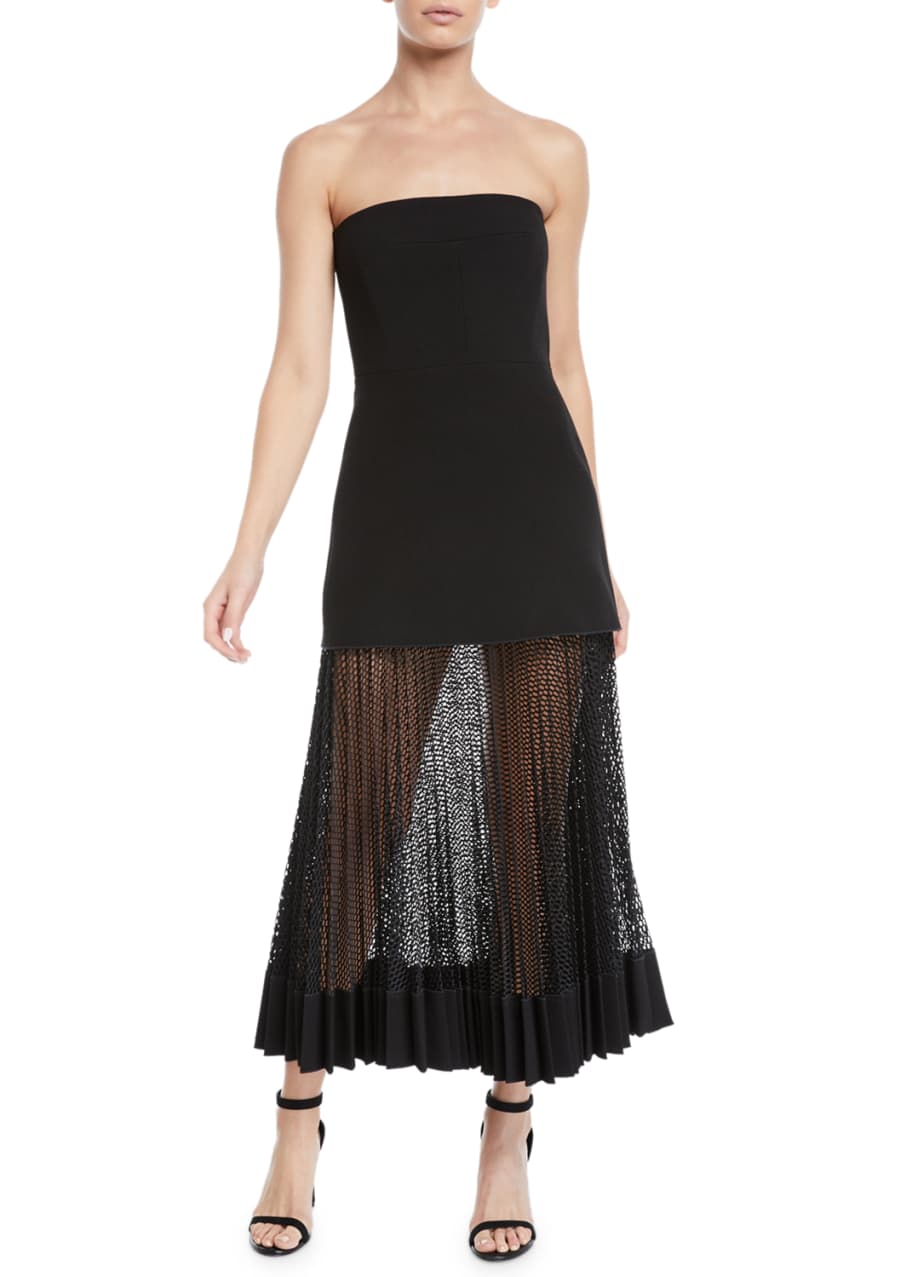 Dion Lee Strapless Bonded Crepe Body con Cocktail Dress w Sheer