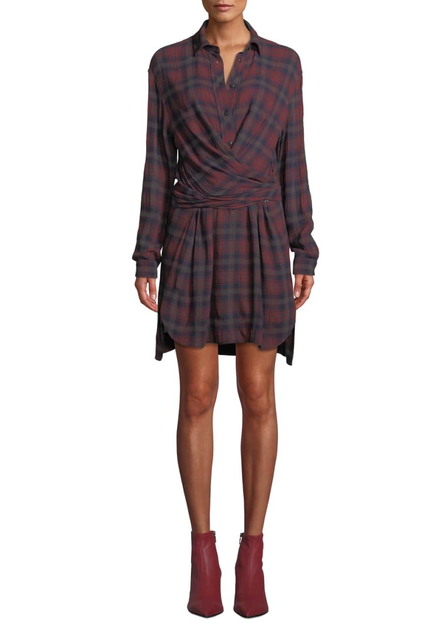 Felicity Plaid Wrap Front Long Sleeve Shirtdress