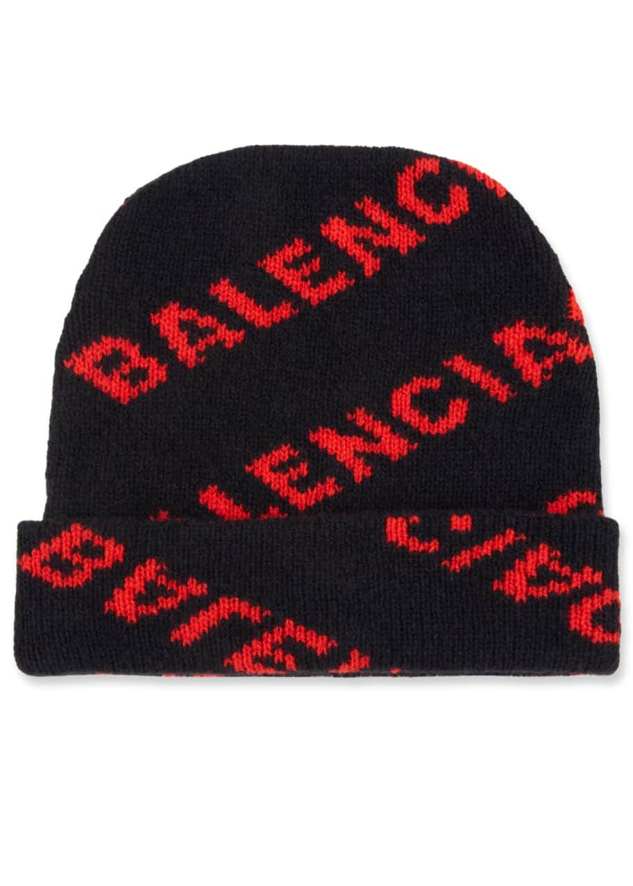 Balenciaga Jacquard Knit Logo Beanie Hat - Bergdorf Goodman