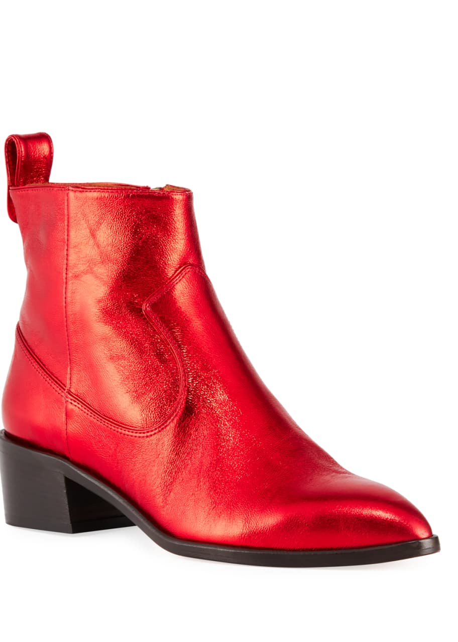 Veronica Beard Tanner Tumbled Metallic Leather Booties Bergdorf