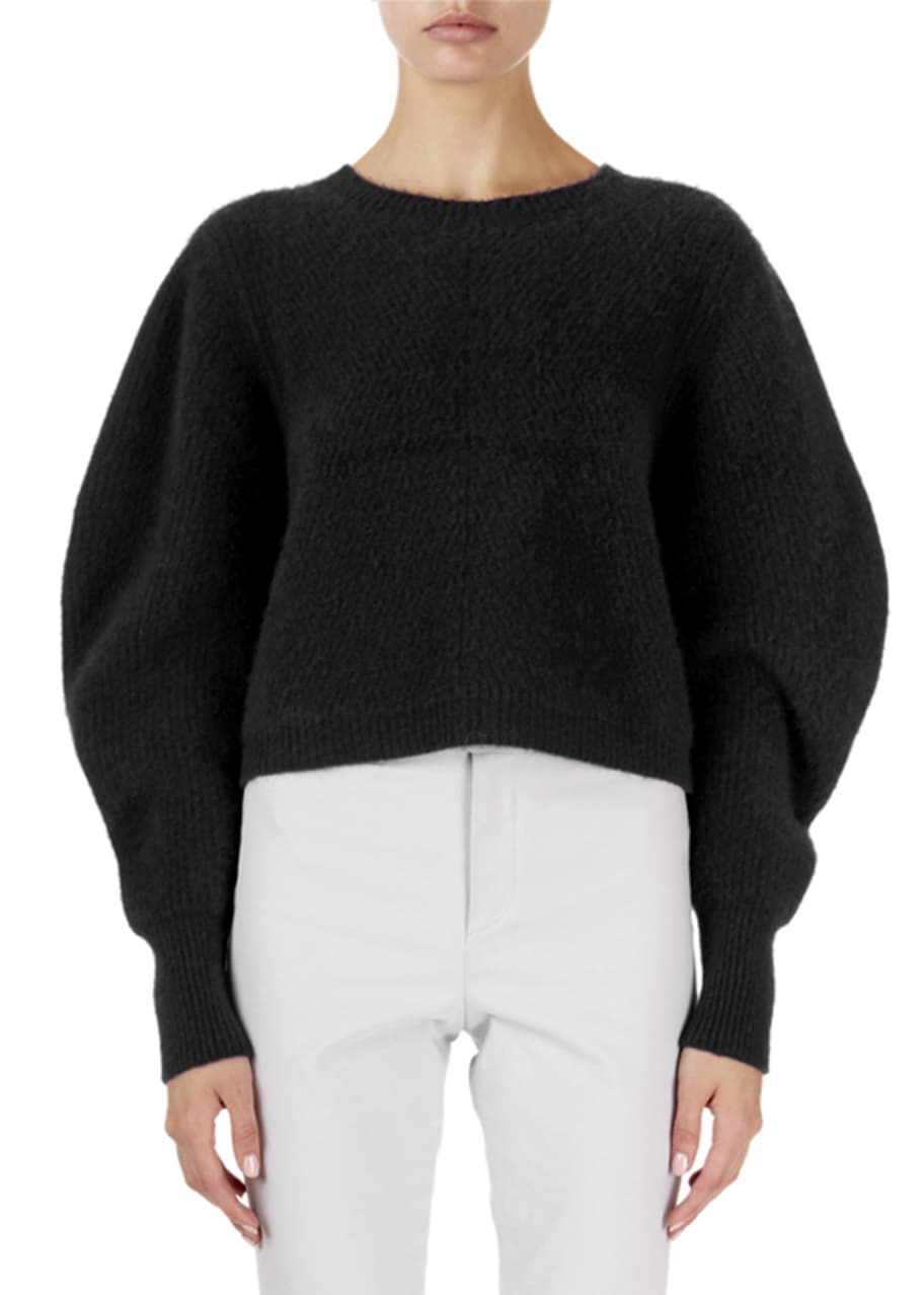 Image 1 of 1: Cashmere Cropped Puff-Sleeve Sweater