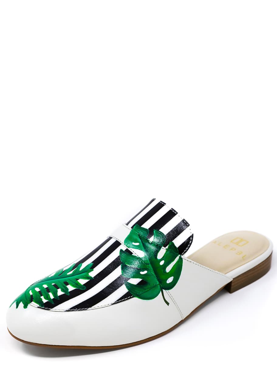 Alepel Hand-Painted Tropical Striped Flat Slide Mules - Bergdorf Goodman