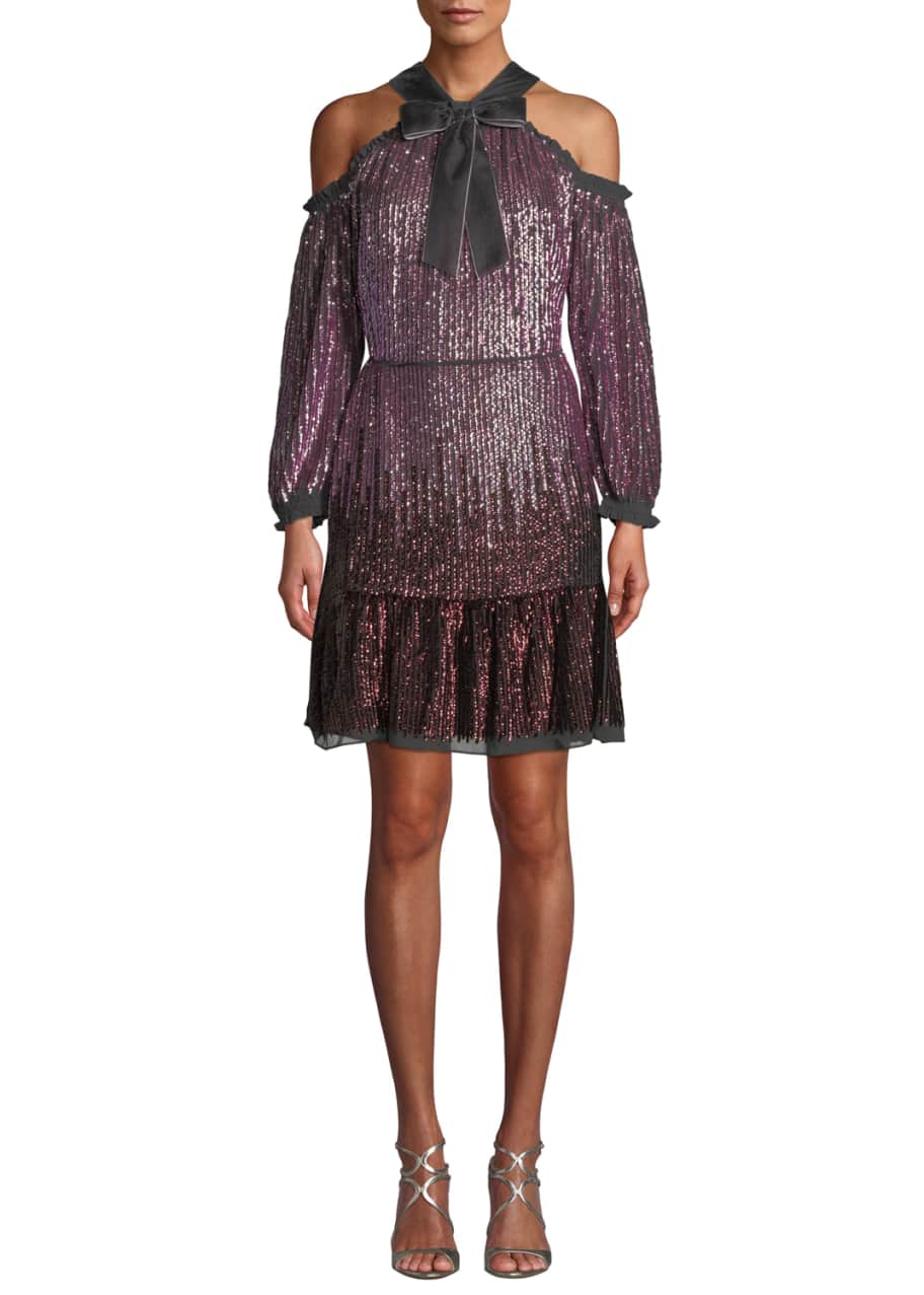 Needle Thread Kaleidoscope Sequin Cold Shoulder Short Dress