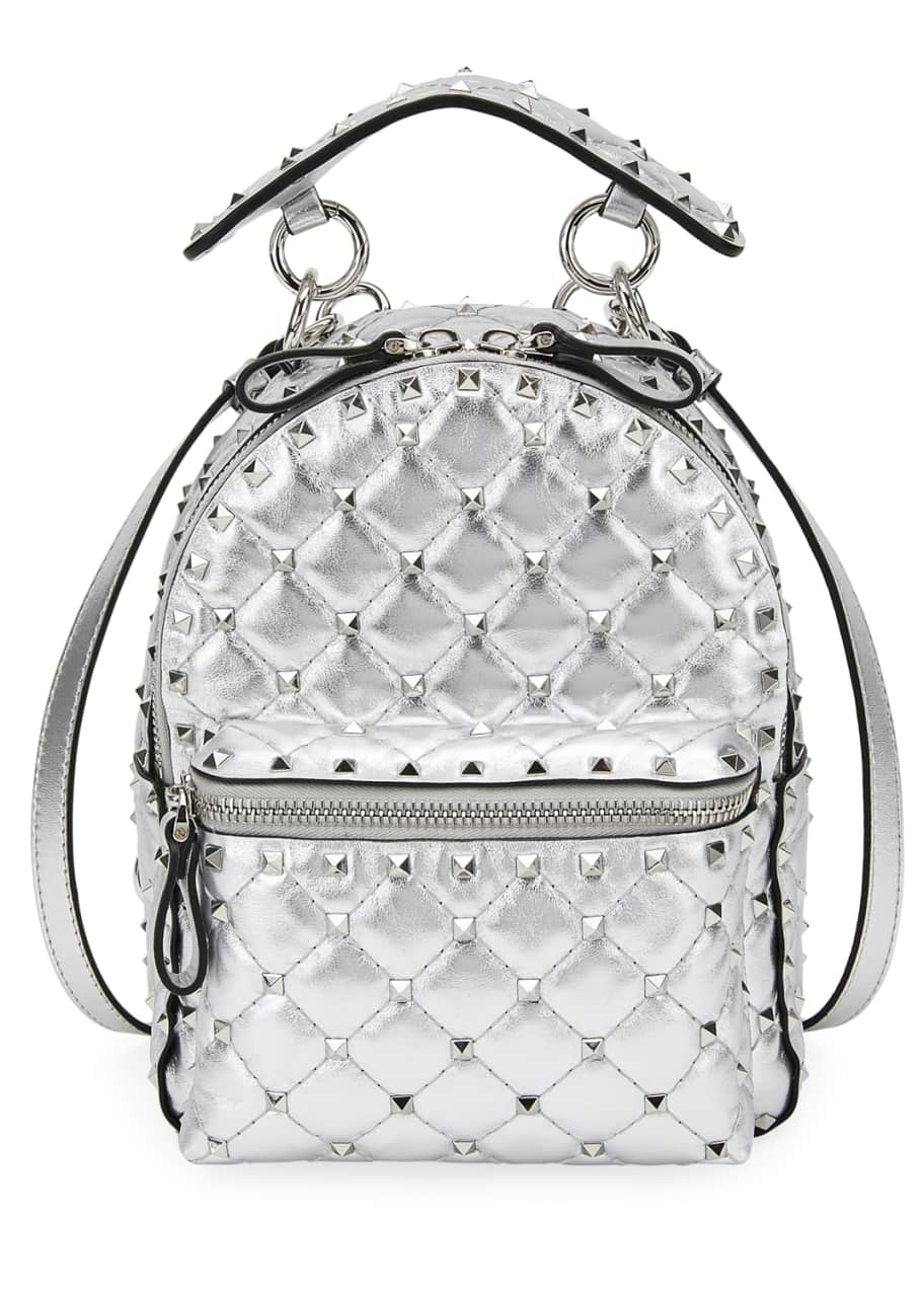 Valentino Metallic Silver Leather Rockstud Spike Mini Backpack