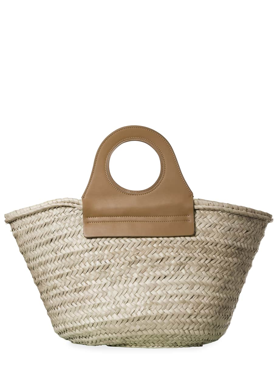 Hereu Mini Cabas Leather & Raffia Tote Bag In Chestnut