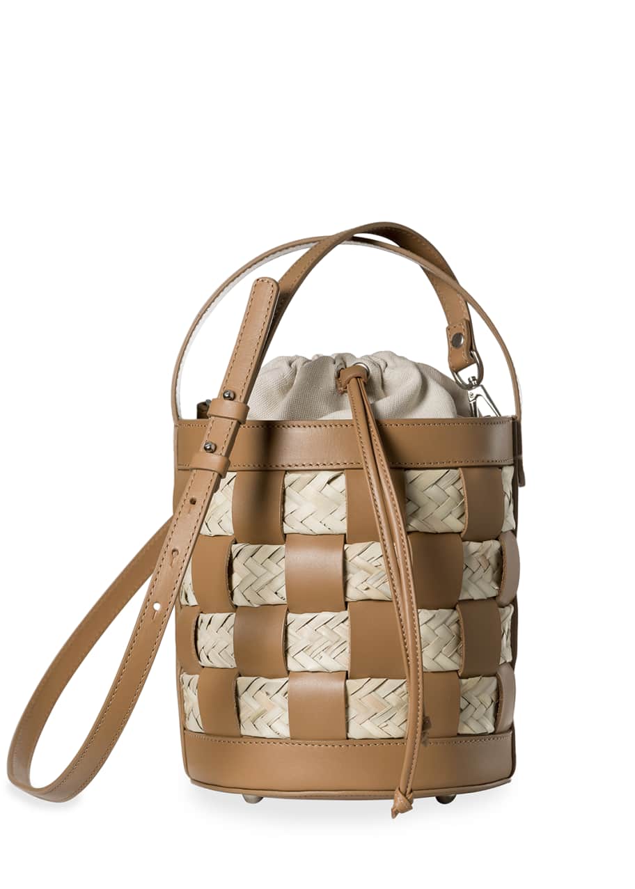 HEREU Galleda Leather & Straw Woven Bucket Bag - Bergdorf Goodman