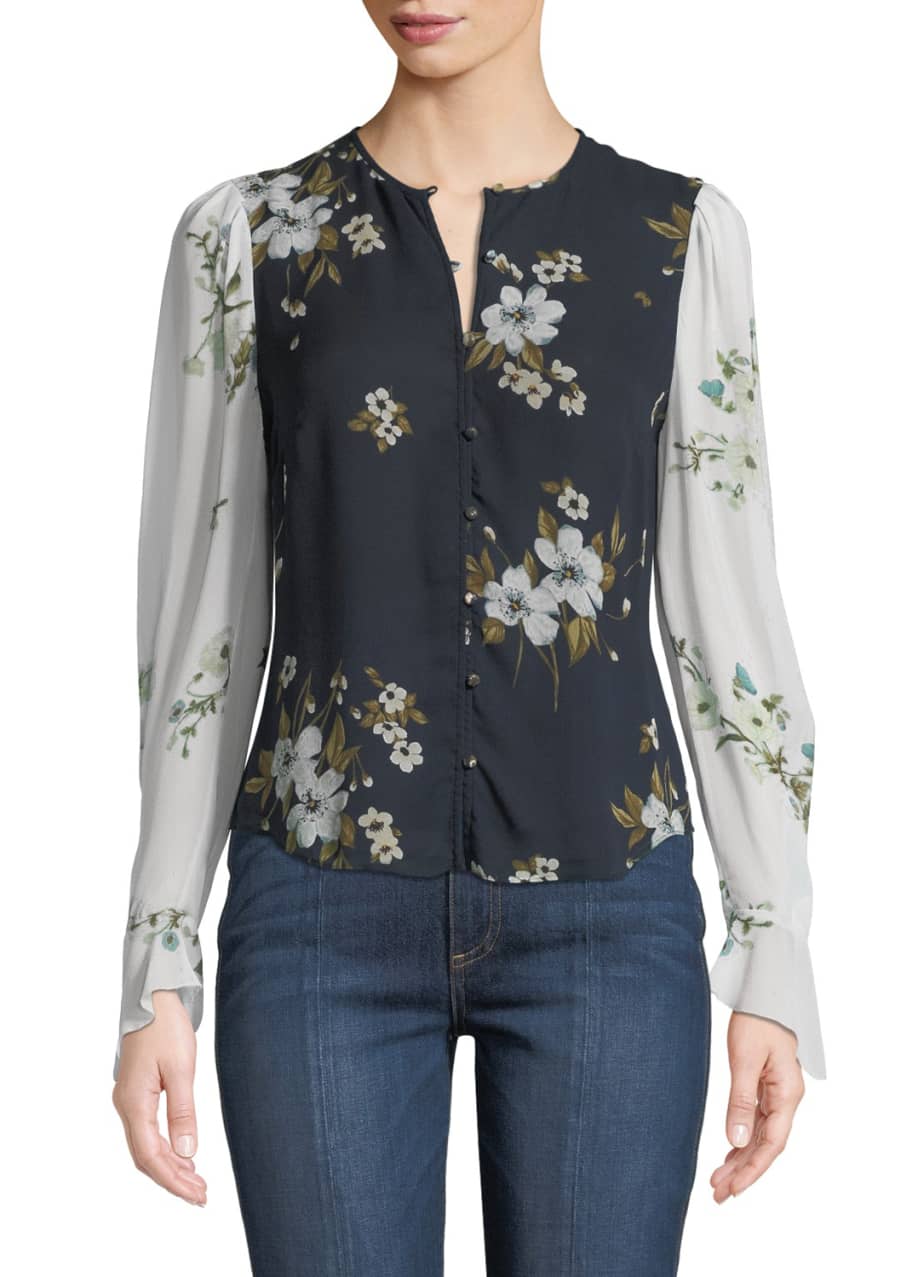 Joie Abboid Floral Silk LongSleeve Top Bergdorf Goodman